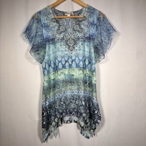 World Unity Top Womens Medium Fairy Lace Artsy Embellished Boho Asymmetrical